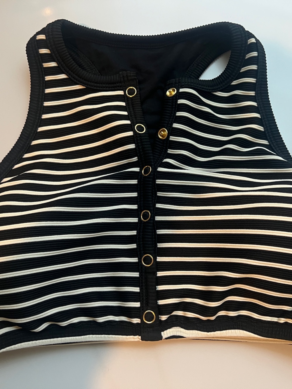 Robin Piccone Black & White Striped Snap-Front Bikini Top